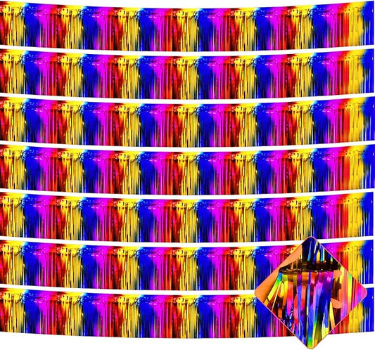 10 Pack 10 Feet Foil Fringe Garland Metallic Tinsel Streamers Banner Wall Hanging Curtain Backdrop for Parade Floats, Bachelorette, Wedding, Birthday, Halloween, Christmas Party Decorations(Rainbow)