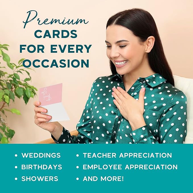 VNS Creations Thank You Cards With Envelopes Bulk Set & Stickers - 100 Pack 4x6 Blank Thank You Notes Bulk Box Set - Large Note Card Small Business, Wedding, Baby Shower & Bridal Shower - Pink