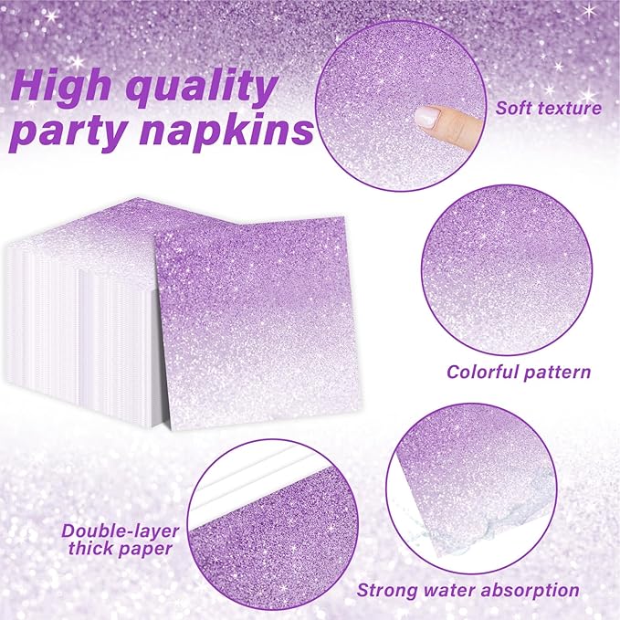 96 Pcs Gradient Pastel Purple Party Supplies Set for 24 Guests - Tableware Plates, Dinnerware, Table Decorations, Sprinkle Wedding & Birthday Party Favors