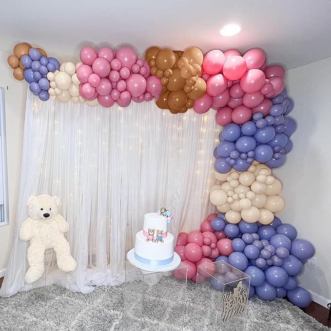 Pink Blue Balloons 60 Pcs Dusty Pink Blue Brown Balloons 12 Inch Retro Slate Blue Pink Tan Khaki Brown White Sand Balloon for Boho Gender Reveal Boys or Girls Baby Shower Birthday Party Decorations