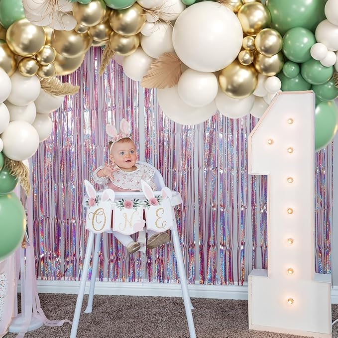 155Pcs Sage Green Arch Kit with Pea Green White Gold Balloons for Baby Shower Bridal Shower Birthday Engagement Wedding Wild One Party Decorations