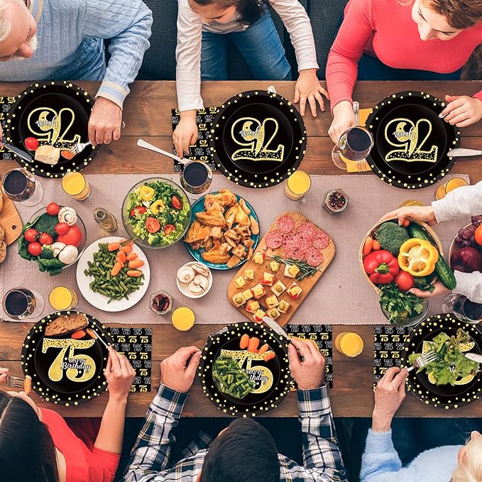 96 Pcs 75th Birthday Party Supplies 75th Birthday Tableware Plates Cheers to 75 Years Table Decorations Dinnerware Party Favor for Men Woman Seventy-five Years Birthday 24 Guests