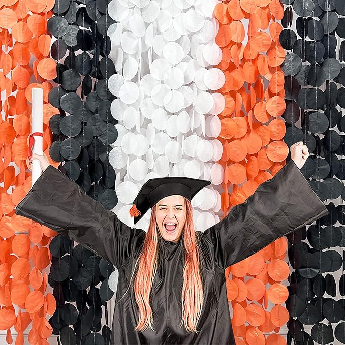 192 Ft Orange Black White Party Decorations Polka Dots Garland Streamer Backdrop for Halloween Fall Autumn Graduation Birthday Baby Shower Wedding Engagement Bachelorette Bridal Shower Party Supplies