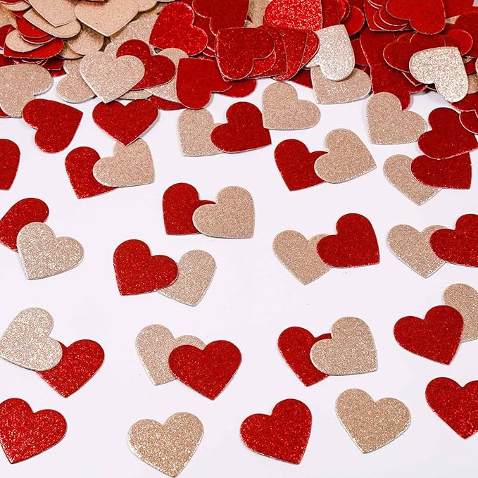 200 Pcs Dark Red and Gold Heart Paper Confetti for Valentine's Day Wedding Baby Shower Birthday Party Table Decoration Supplies