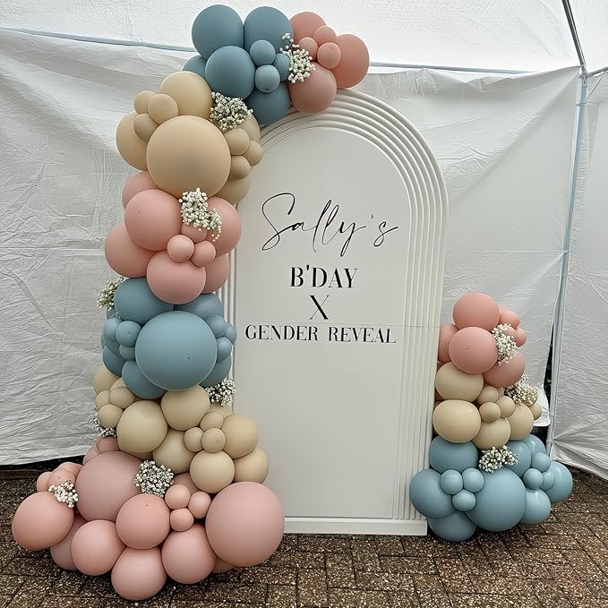 Dusty Pink Blue Balloon 60 Pcs Gender Reveal Balloons Blush Pink Slate Blue Beige Sand White Party Latex Balloons for Boy or Girl Gender Reveal Birthday Bridal Baby Shower Party Decorations