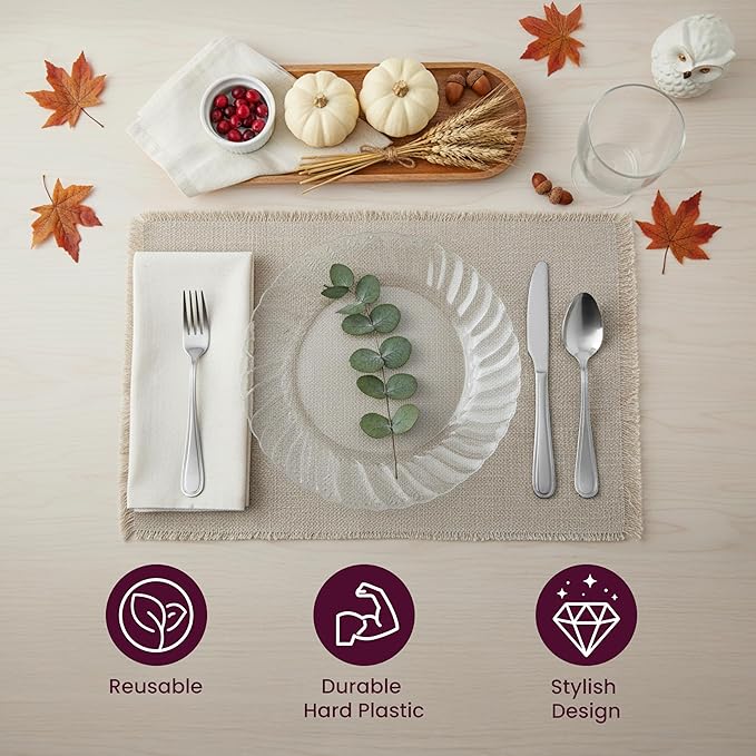 Aya's Cutlery Kingdom 50 Pack Clear Plastic Plates 9 Inch - Heavy Duty, Round, Disposable Plates for Parties, Weddings, and Events - Elegant Party Plate for Serving Appetizers, Salads, and Desserts