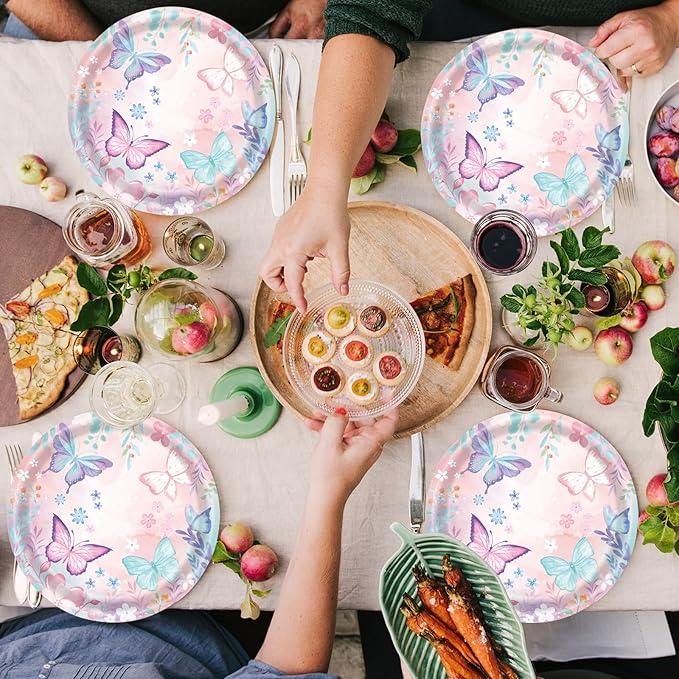 40Pcs Butterfly Plates and Napkins Party Supplies, Disposable Butterfly Birthday Party Paper Plates Napkins Tableware Set for Girl Butterfly Baby Shower Birthday Decorations (Butterfly)