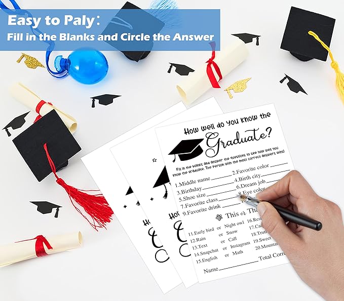 30 Grad Party Games Cards, Simple Style Graduation Trivia Game Cards, Graduation Party Supplies, How Well Do You know the Graduate, Graduation Party Favors for High School College University,4