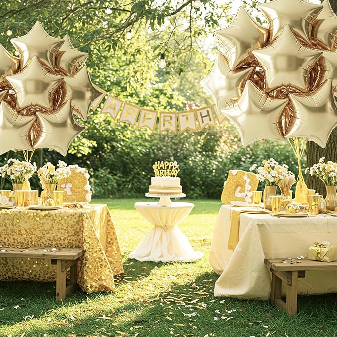 TONIFUL 15Pcs 18 Inch Large Champagne Gold Star Shape Foil Balloons Big Light Gold Stars Helium Mylar Ballons for Birthday Wedding Baby Shower Anniversary Engagement Party Decorations Supplies