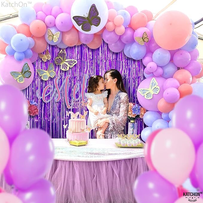 KatchOn, Metallic Purple Foil Fringe Curtain - Pack of 2 | Streamer Backdrops For Purple Birthday Decorations | Bachelorette, New Year, Halloween Decorations Indoor | Unicorn, Mermaid Party Decoration