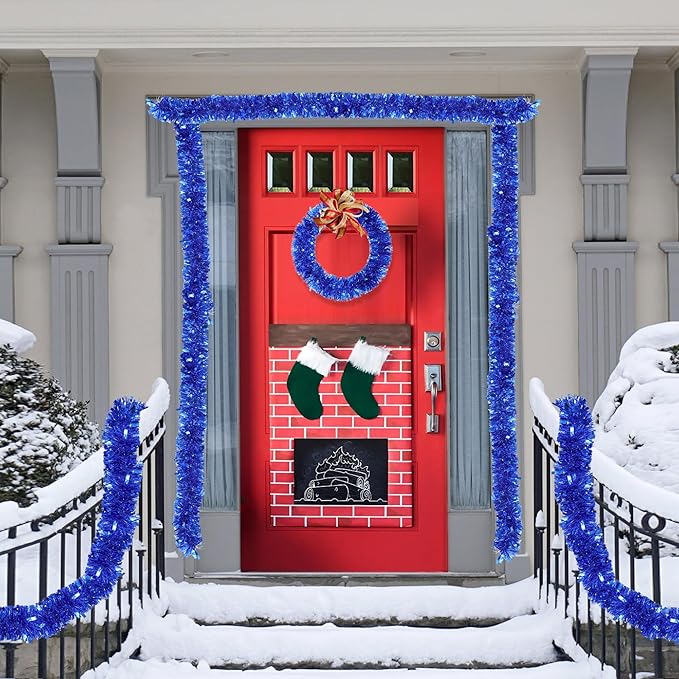 50FT Blue Christmas Tinsel Garland Metallic Twist Xmas Garland for Christmas Tree Decorations Holiday Hanging Garlands for Mantel Staircase Indoor Outdoor Home Office Class Party Holiday Decor