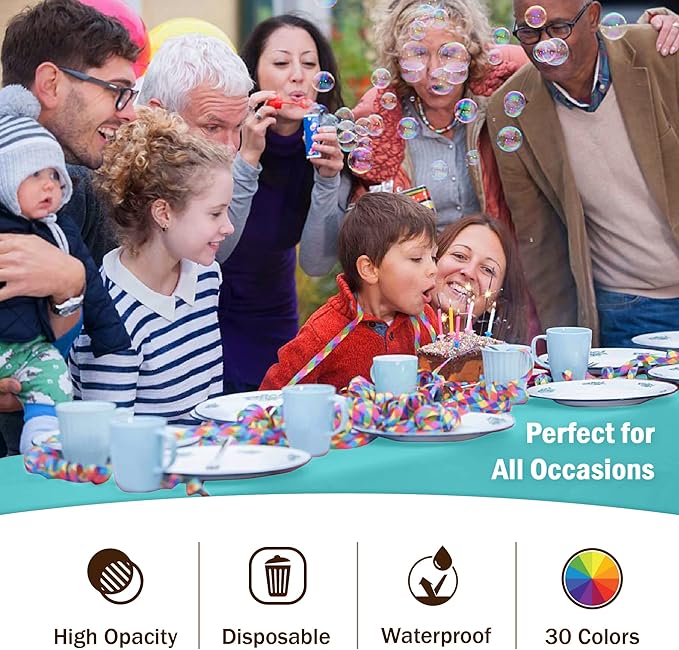 Party Solids 6-Pack Premium Plastic Tablecloth 54in. x 108in. Rectangle Plastic Table Cover - Aqua