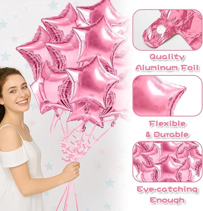 Pink Balloons Christmas Gifts Star Balloons Pink Foil Balloon Set Mylar Helium Metallic 12pcs 18 Inch Birthday Decorations Room Decor 2025 Party Decorations Baby Shower Anniversary Wedding