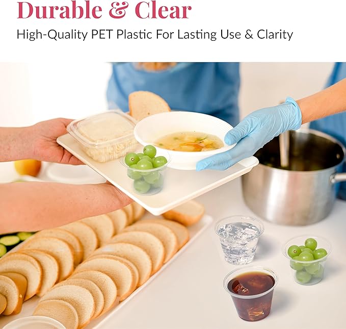 Prestee Clear Plastic Cups – 9oz Disposable PET Water, Wine, and Drink Glasses – Crystal Clear, Durable, Recyclable Party Cups – 100 Count for Holiday, Events, Coffee Shops, Restaurants