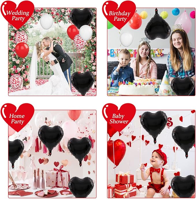 Biapian Foil Heart Balloons Black, 10PCS Black Heart Shape Balloons, Valentines Balloons 18inch Black Foil Balloon for Helium Valentine Decorations for Valentines Day, Wedding, Anniversary Decoration