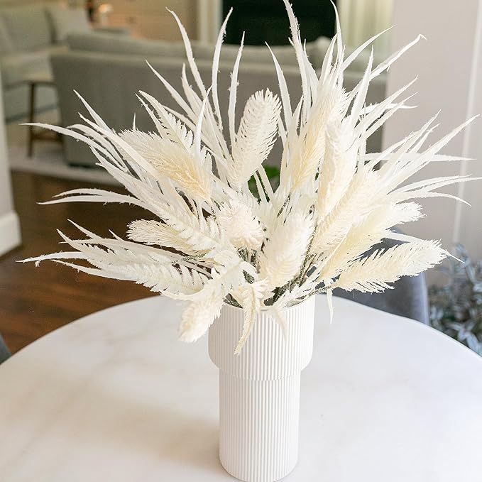 7 PCS Christmas Stems for Vases, 26 in Faux Stems Fake Plants Winter Stem Greenery Branches Fake Leaves Faux Foliage for DIY Craft Garland Home Kitchen Office Indoor Centerpiece Table Decor, White