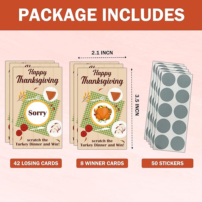 Thanksgiving Scratch Off Cards, Turkey Games For Family Party, Friendsgiving Party Favors For Adults, Thanksgiving Supplies Decorations, Pack Of 50, 04