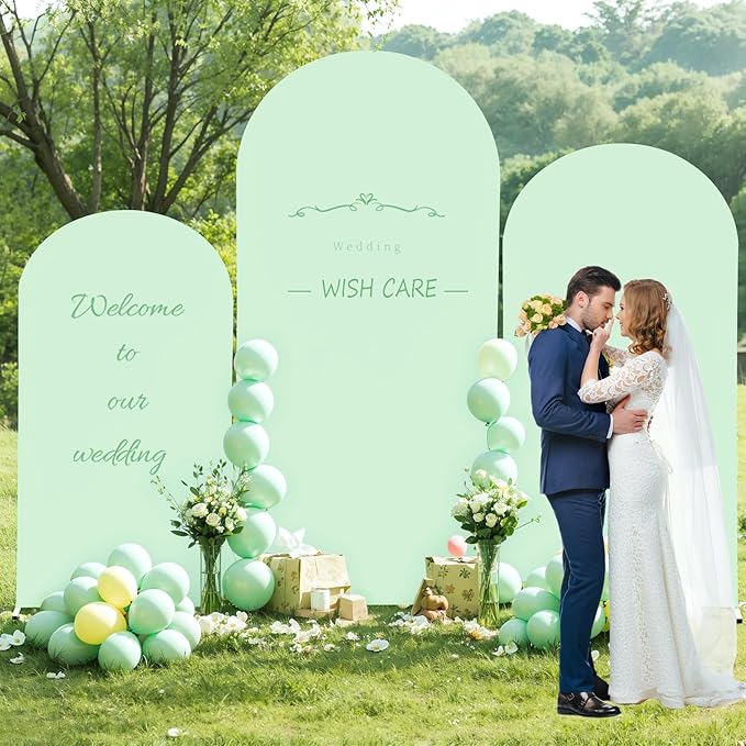 (7.2FT, 6.6FT, 6FT) Wedding Arch Cover Set of 3 Sage Green Spandex Fitted Arch Cover for Round Top Chiara Backdrop Stand Covers for Birthday Party Banquet Photo Background Decoration