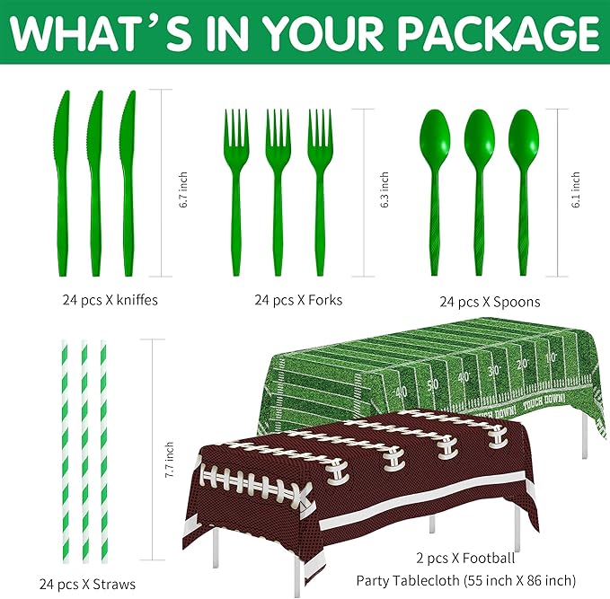 Football Party Decorations And Supplies, Football Decorations Tableware, Paper Plate, Napkin, Cup, Cutlery, Tablecloth, Banner, Football Birthday Table Decorations, Serves 24