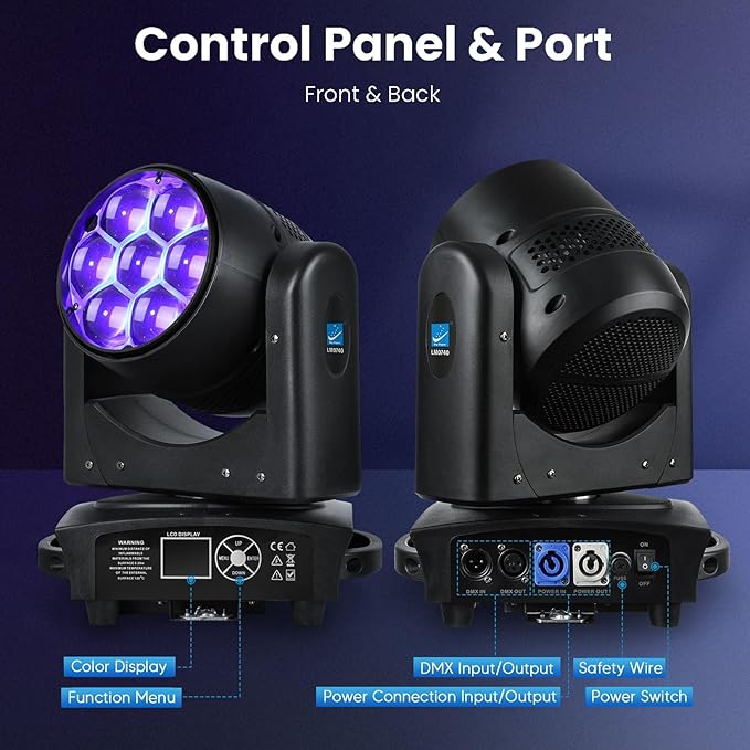 Big Dipper 7x40W LED Moving Head Light, 4-in-1 Bee Eye RGBW DJ Light for Party, Stage Lighting with Sound Activated/Auto/DMX512 Control, Stage Spotlight Uplight for Events Church Wedding Disco