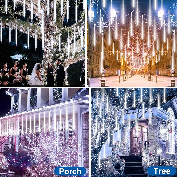 Christmas Lights Outdoor 16 Inch 20 Tubes Meteor Shower Rain Light, Waterproof Falling Icicle String Lighting for Xmas Tree Yard House Decor,Shine White