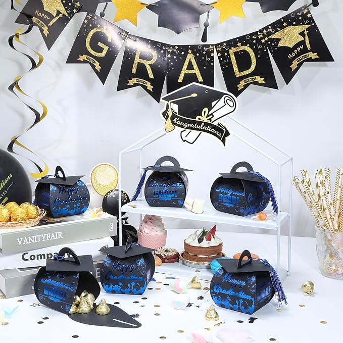 COTOPHER 36 Pcs Graduation Cap Gift Boxes with Tassel, Class of 2025 Graduation Candy Boxes Centerpieces for Tables Party Decorations, Mini Treat Chocolate Box Graduate Favors Supplies
