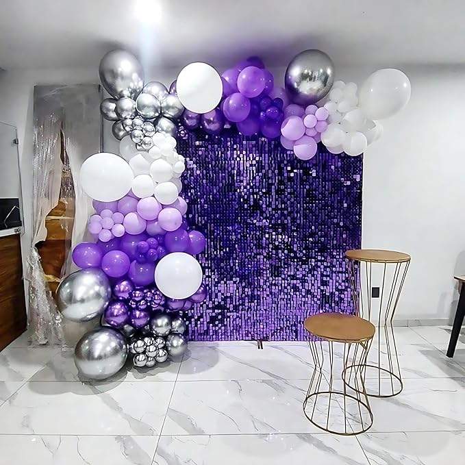 Purple Shimmer Wall Backdrop 24 Panels Cover 6 x 4 Ft, Photo Backdrops for Wedding,Anniversary,Birthday,Party Decoration