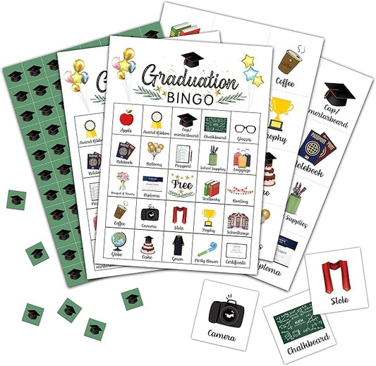 Graduation Bingo Cards, Graduation Game for 24 Players, Grad Party Games for Family Friends Activities, Holiday Party Favors Supplies Decorations(09)