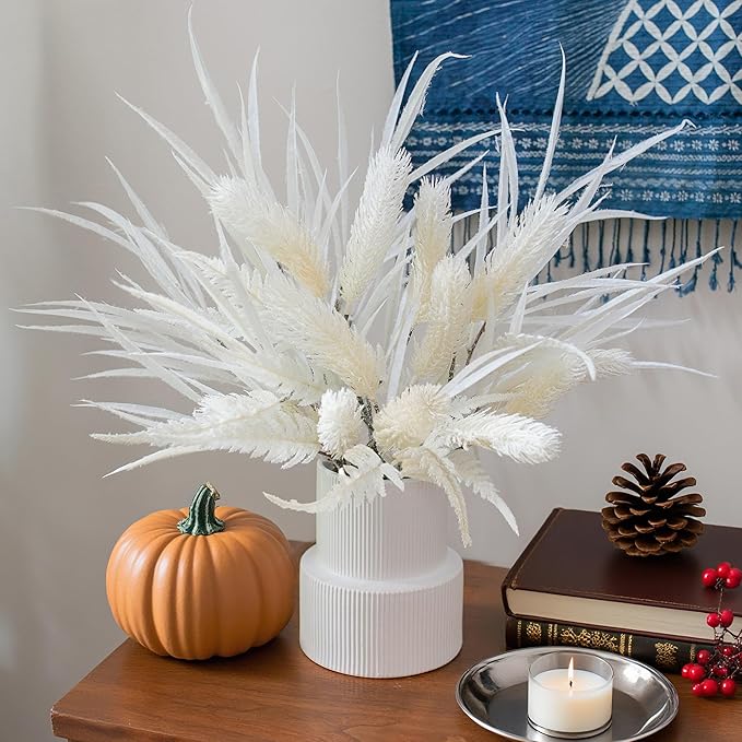 7 PCS Christmas Stems for Vases, 26 in Faux Stems Fake Plants Winter Stem Greenery Branches Fake Leaves Faux Foliage for DIY Craft Garland Home Kitchen Office Indoor Centerpiece Table Decor, White