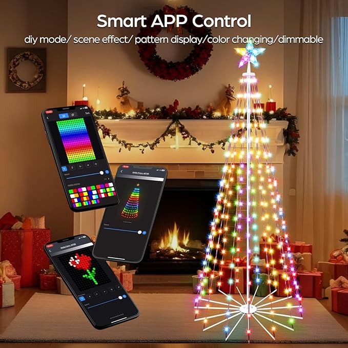 6 FT Outdoor Christmas Tree,Smart APP Remote Control RGB Color Changing DIY Timer LED Christmas Tree for Indoor Outdoor Decorations (6FT)