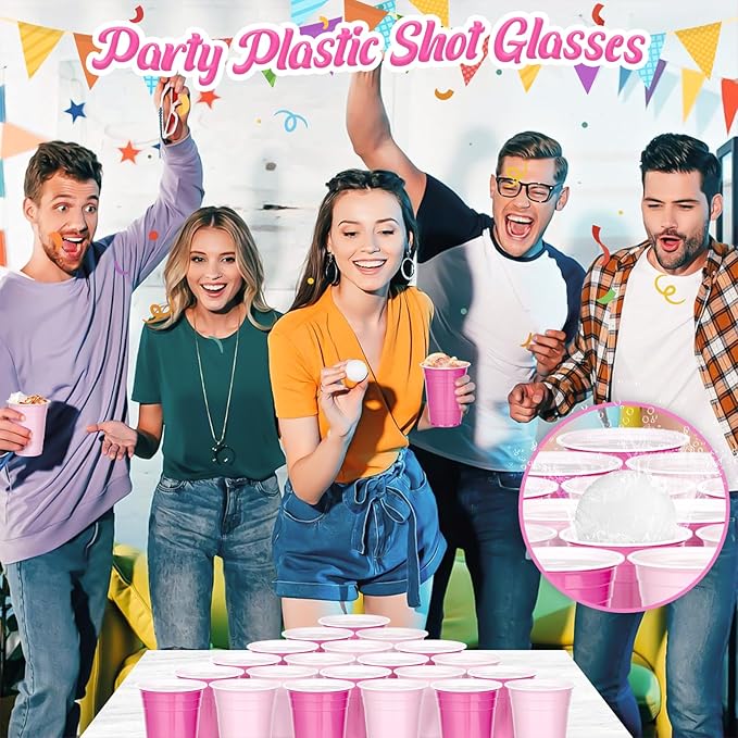 KesaPlan 100 PCS 16 OZ Plastic Cups Party Cups Pink and Hot Pink Cups Disposable Cups Bulk for Party Graduation Thanksgiving Wedding Birthday Christmas Halloween Family Gatherings Festive Celebrations