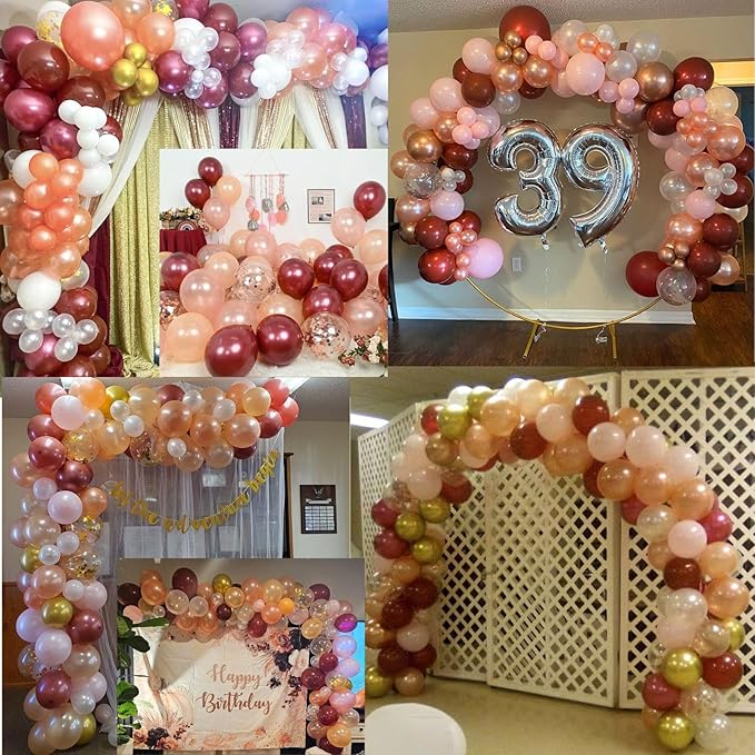 Rose Gold Balloon Set 12 Inch Burgundy Rose Gold Balloons 35 Pcs Champagne Wine Red Metallic Gold Confetti Balloons for Girls Women Bachelorette Wedding Bridal Shower Birthday Party Decorations