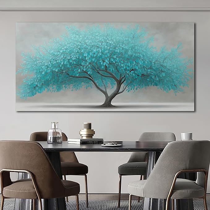 Tree of Life Wall Art for Living Room Bedroom Teal Blue Nature Print Picture Painting Large Framed Wall Decor for Bathroom Office Modern Home Botanical Landscape Wall Decorations Artwork Size 30x60 Ready to Hang