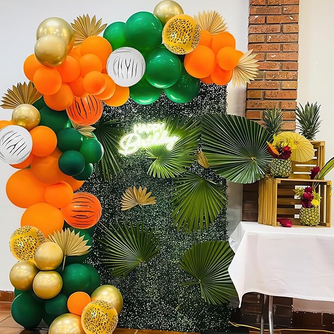 Safari Balloons, Jungle Animal Print Balloons 12 Inch, Tiger Leopard Zebra Print Jungle Safari Theme Olive Green Orange Balloon for Birthday Zoo Forest Animal Wild One Party Decorations Supplies