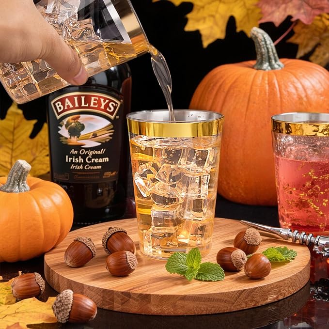 Ciaell 120PCS Gold Plastic Cups - 12Oz Heavy Duty Plastic Cup - Disposable Gold Rimmed Cups - Premium Gold Rim Cup Perfect for Wedding & Party & Thanksgiving