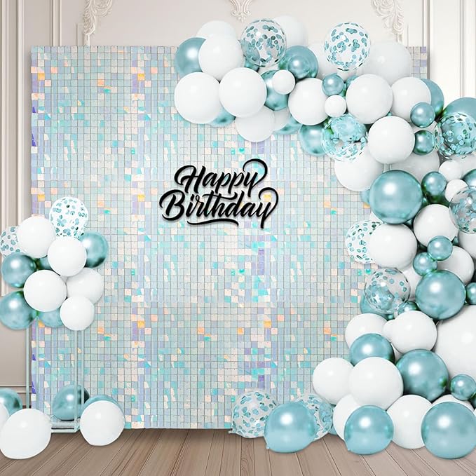 36 PCS Colorful Blue Shimmer Wall Backdrop, Square Sequin Photo Backdrops Panel, Glitter Wall Background for Birthdays, Weddings, Halloween, Engagements, Disco Bachelorette Party Decoration (6FTx6FT)