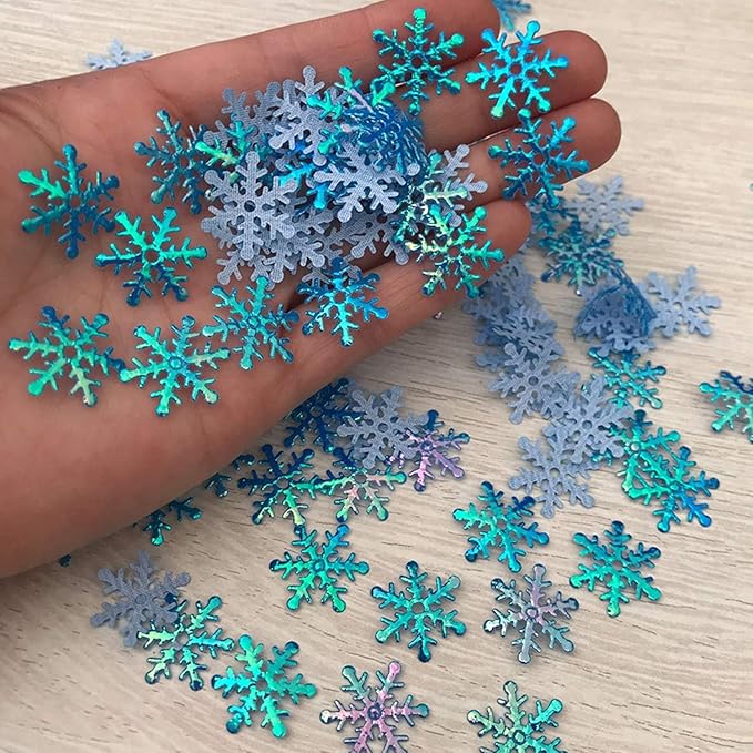 OuMuaMua 1200Pcs Snowflakes Confetti Decorations for Christmas, White and Blue Winter Confetti Snow Party Pack for Wedding Birthday Holiday Party Table Decorations Supplies