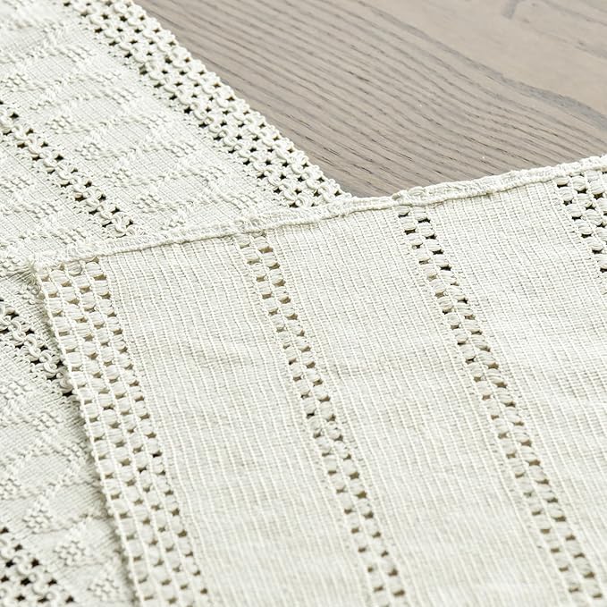 Artoid Mode Beige Farmhouse Woven Rustic Hollow Table Runner, Seasonal Holiday Hollow Kitchen Dining Table Decoration for Home Party Decor 12x120 Inch