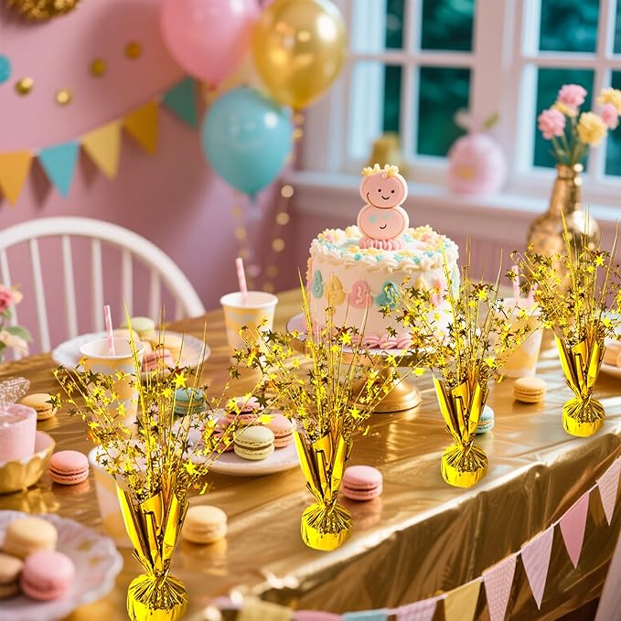 6 Pack Metallic Foil Spray Centerpiece Star Table Decoration Burst Table Centerpieces for Birthday New Years Nye Wedding Anniversary Graduation Holiday Party Supplies Decor, Gold