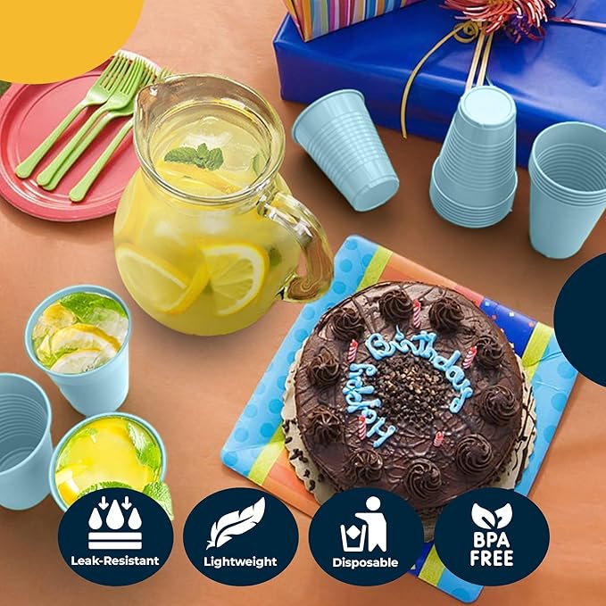 Exquisite Party Solids 12 Oz Light Blue Plastic Cups For Party Supplies 50 Pack | Light Blue Disposable Cups Plastic | Disposable Drinkware For Parties, Events & Everyday