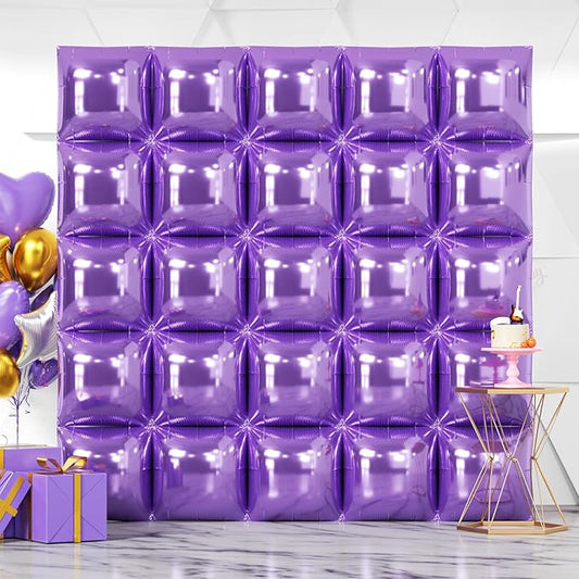 NISOCY 25PCS Purple Square Foil Balloons Wall Backdrop Double Sided Light Purple Balloons Tunnel Arch Kit for Baby Shower Birthday Wedding Easter Party Decoration
