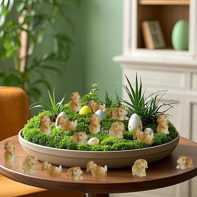 DR.DUDU 24 PCS Mini Bunnies Easter Decor - Mini Resin Animals Rabbits, Miniature Figurines Tiny Animals to Hide, Easter Egg Filler Stuffers DIY Crafts Fairy Gardens Table Decor (Brown)