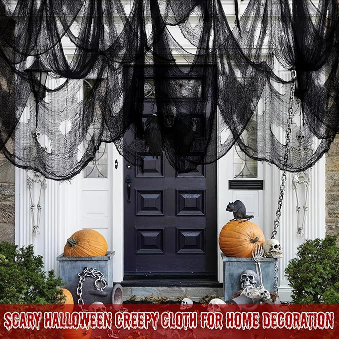 ZeeDix Halloween Black Creepy Cloth 79 x 400in Giant Spooky Cheesecloth Decoration Scary Gauze Cloth for Halloween Party Supplies Haunted Houses Outdoor Yard Home Wall Doorways Decor