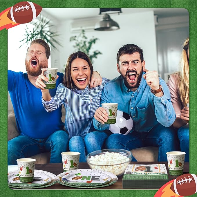 Hsei 250 Pcs First Year Football Plates and Napkins Party Decorations Disposable Tableware Sets Baby Shower Birthday Party Supplies Serves 50 Guests Dinnerware Baby Bridal Shower Party Favors