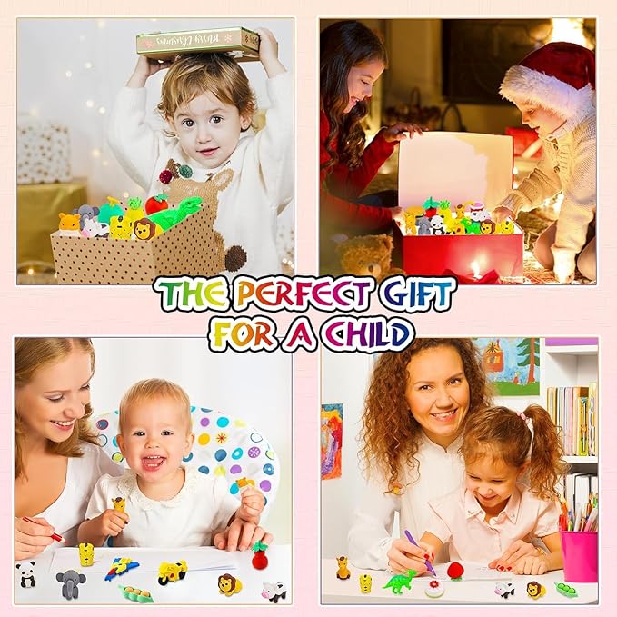 150Pcs Animal Erasers Kids Desk Pets Pencil Erasers 3D Puzzle Bulk Mini Animal Food Eraser Toys Fun Cute Eraser for Classroom Rewards, Game Prizes, Treasure Box, Easter Egg Fillers