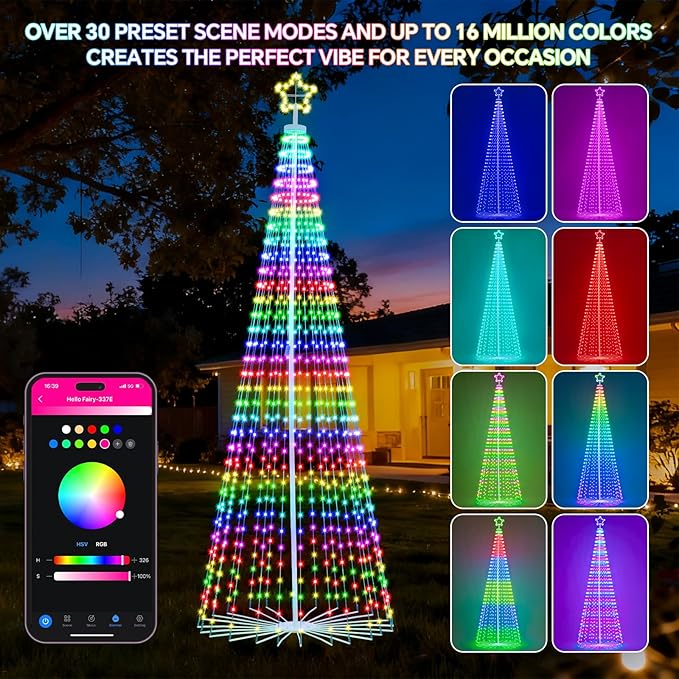 12 FT Outdoor Christmas Tree,Smart APP Remote Control RGB Color Changing DIY Timer 832 LED Christmas Tree for Indoor Outdoor Decorations