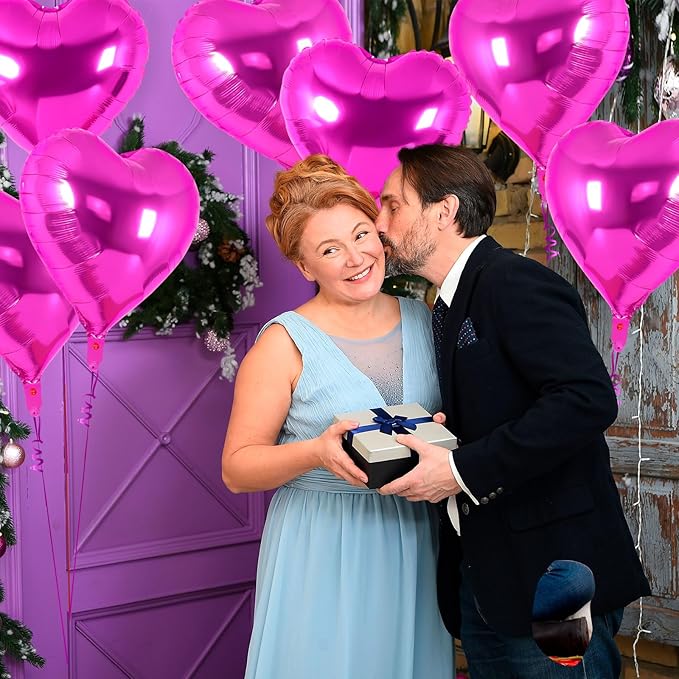12 Pcs Heart Balloons,18 Inch Rosered Heart Foil Balloons Love Balloon Valentine Balloon for Birthday Party Wedding Engagement Party Baby Shower Valentine Day Decorations (rosered)