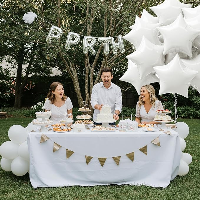 TONIFUL 15Pcs 18 Inch Large White Star Shape Foil Balloons Big White Stars Helium Mylar Ballons for Birthday Wedding Baby Shower Anniversary Engagement Party Decorations Supplies