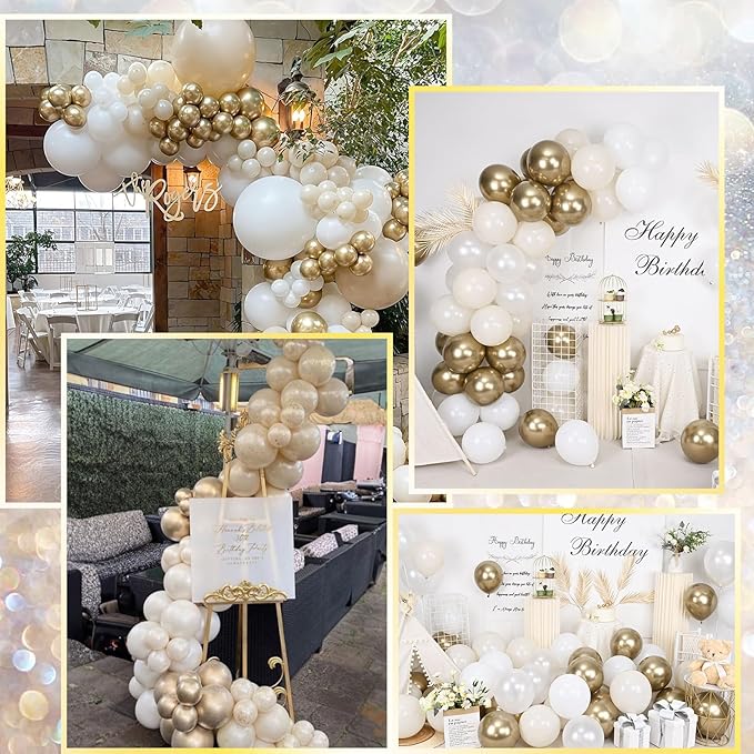 Togvu White and Gold Balloons, 12 Inch White Sand Gold Metallic Latex Balloons, Beige Gold Party Balloons for Boho Birthday Baby Shower Engagement Wedding Anniversary Party Decorations