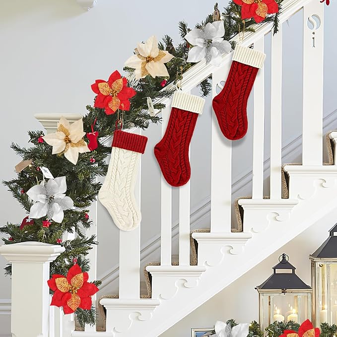 2 Pack 18" Personalized Christmas Stockings, 18inch Large Cable Knitted Xmas Hanging Stocking Decorations for Holiday Christmas Party Family Decor (Lvory/Burgundy)